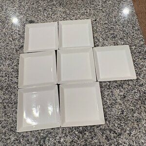 Maison Blanc Porcelain Set of 7 Appetizer  Salad Square White Plates 7.5"